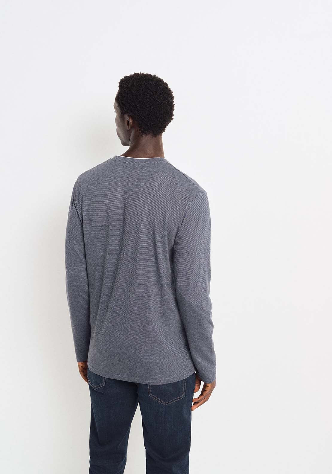 Springfield striped long sleeve T-shirt with Henley - Blue 3 Shaws Department Stores