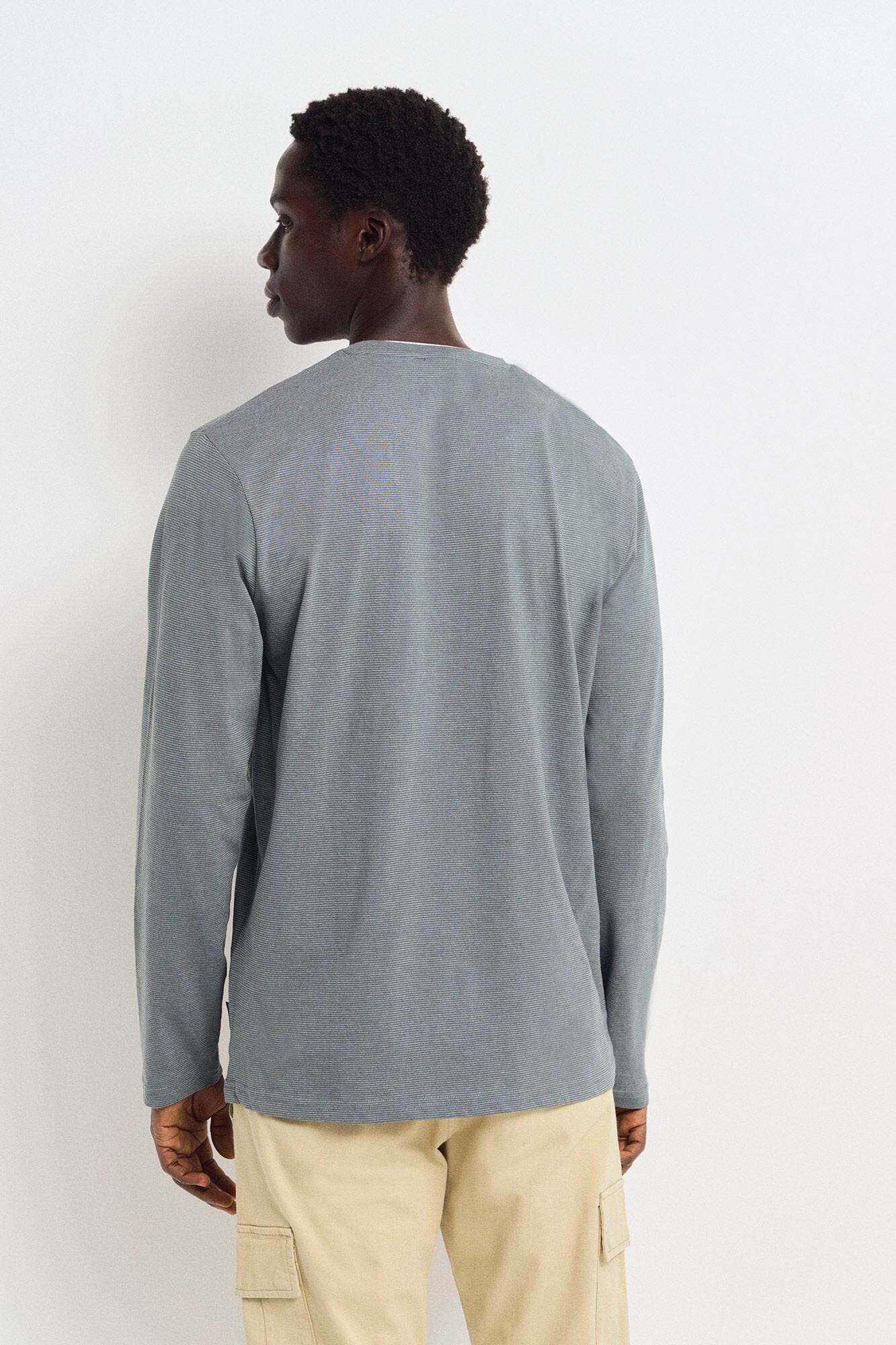 Springfield Long Sleeve Striped Henley T-Shirt - Blue 2 Shaws Department Stores