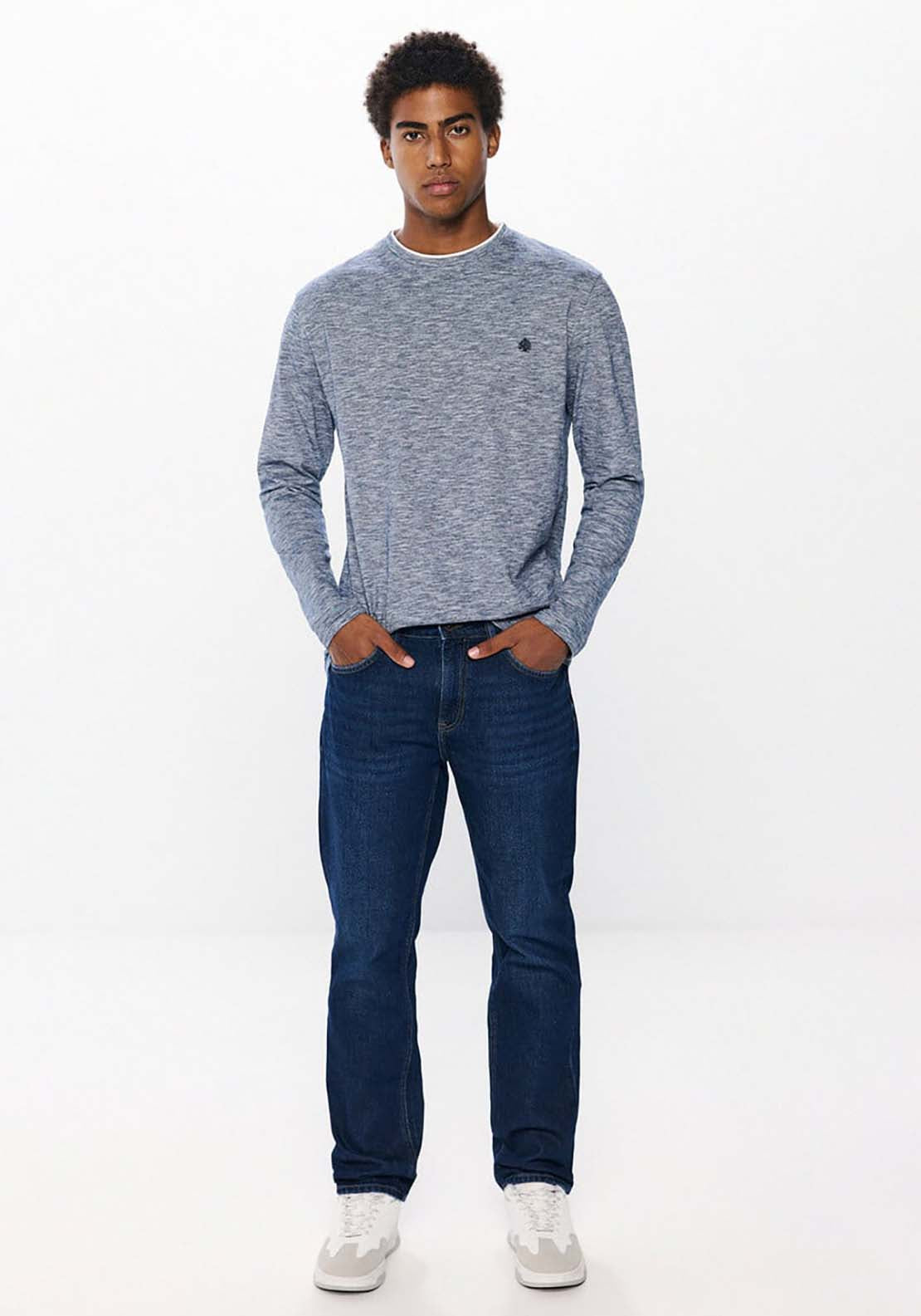 Springfield Double Striped Long Sleeve T-Shirt - Blue 4 Shaws Department Stores