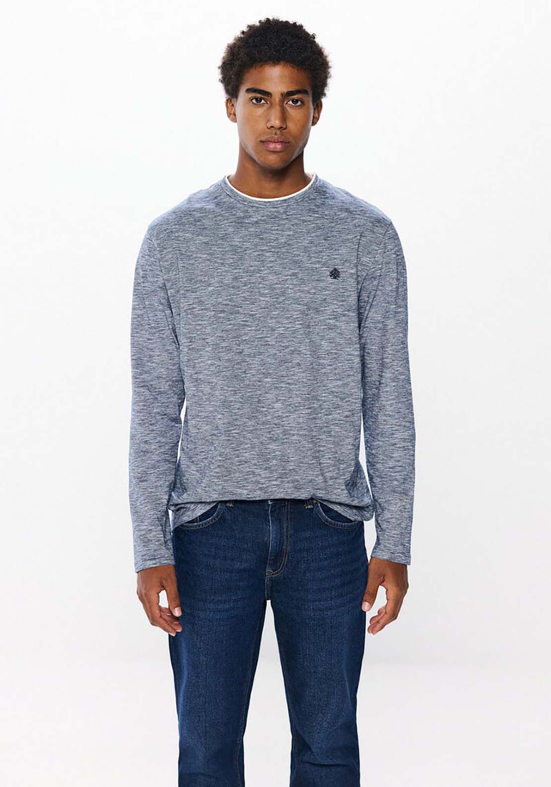 Springfield Double Striped Long Sleeve T-Shirt - Blue 1 Shaws Department Stores