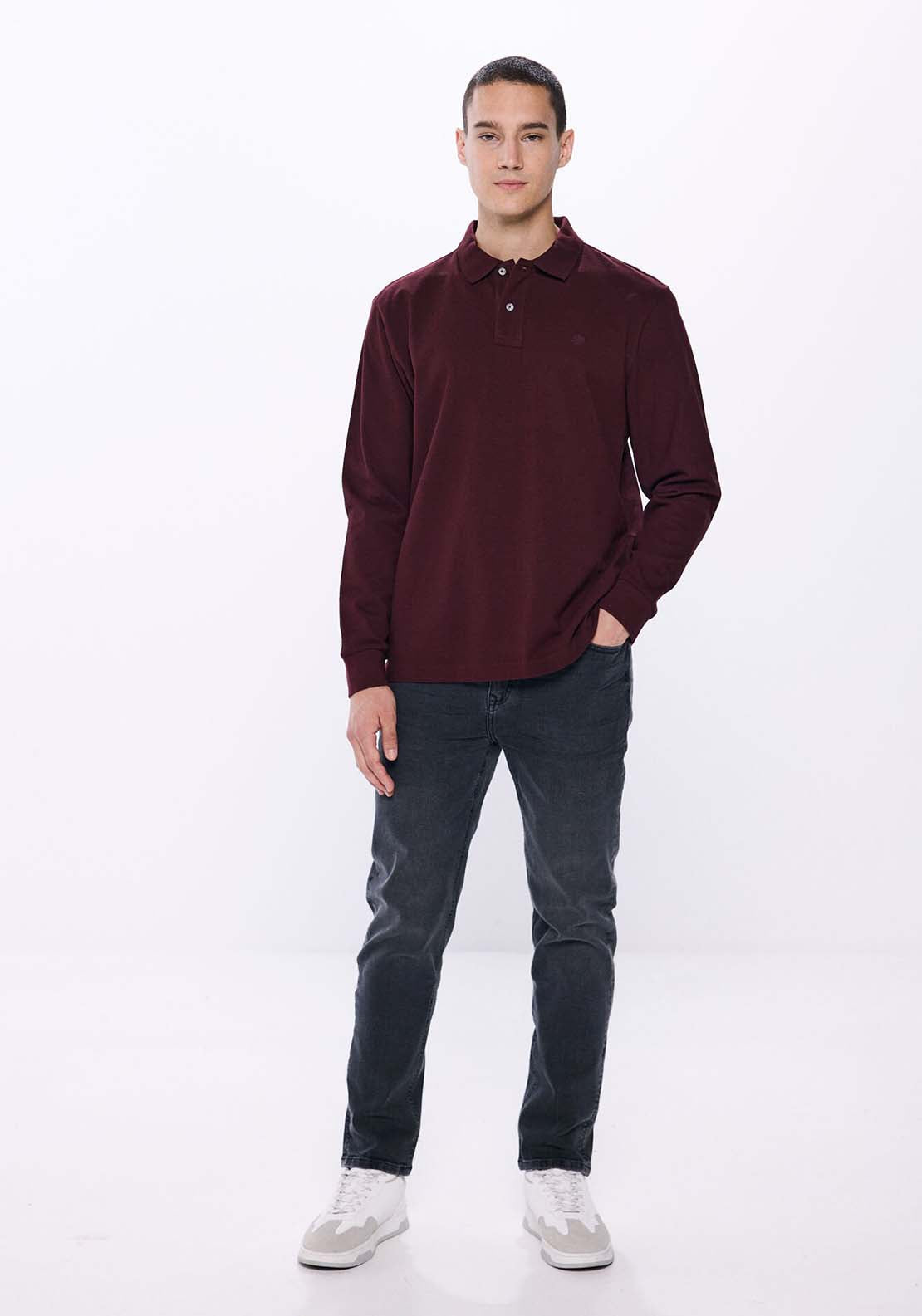 Springfield Springfrield long sleeve basic polo shirt - Red 4 Shaws Department Stores
