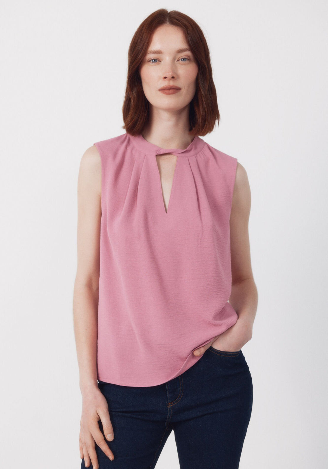 Cortefiel Cropped Teardrop Top - Pink 1 Shaws Department Stores