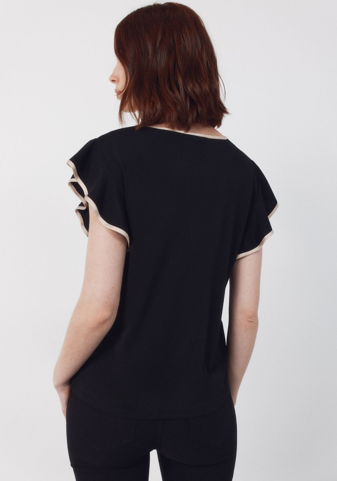 Contrasting Piping Jersey-Knit Top - Black