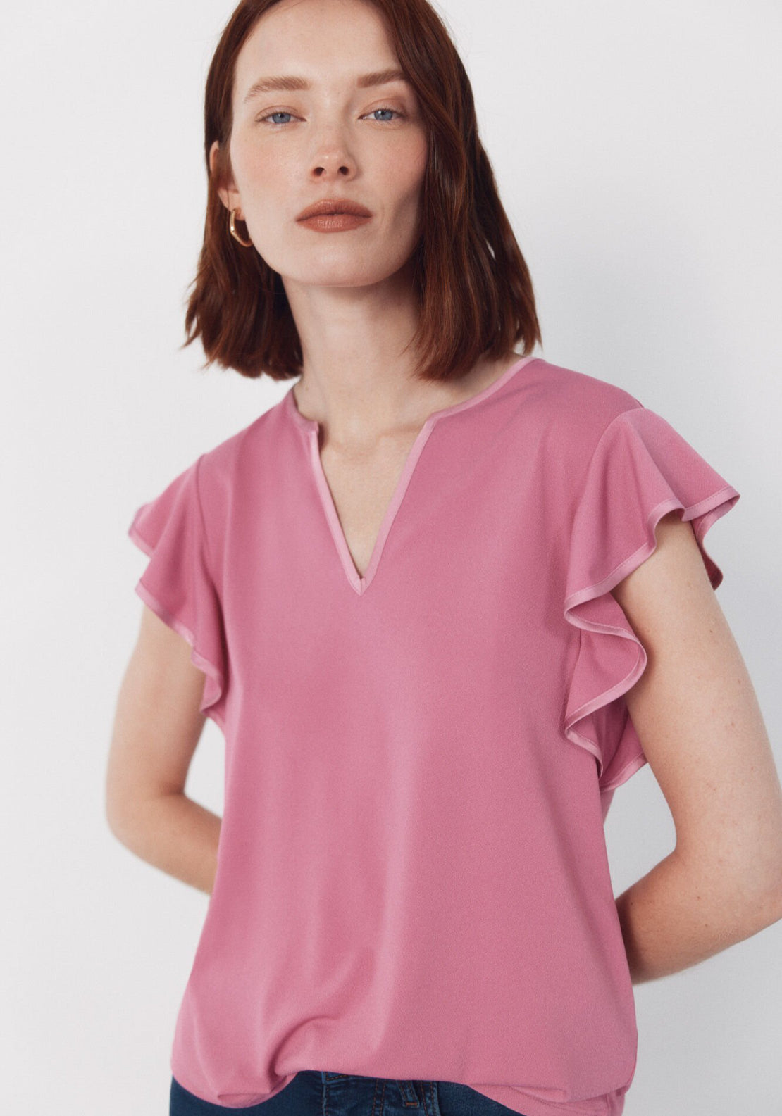 Cortefiel Contrasting Piping Jersey-Knit Top - Purple 1 Shaws Department Stores