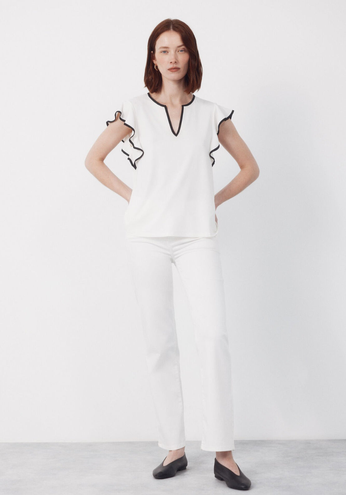 Cortefiel Contrasting Piping Jersey-Knit Top - White 4 Shaws Department Stores