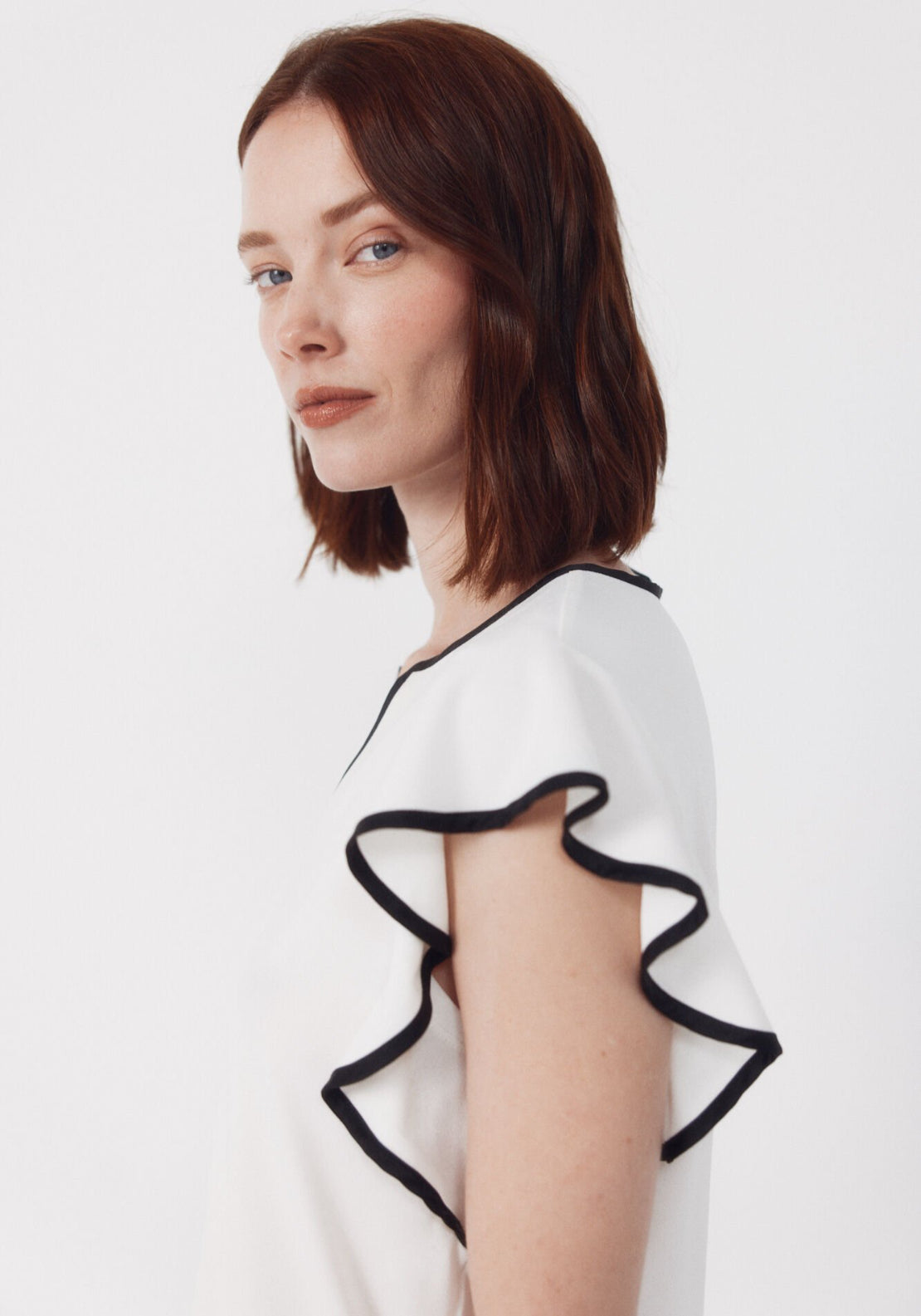 Cortefiel Contrasting Piping Jersey-Knit Top - White 3 Shaws Department Stores