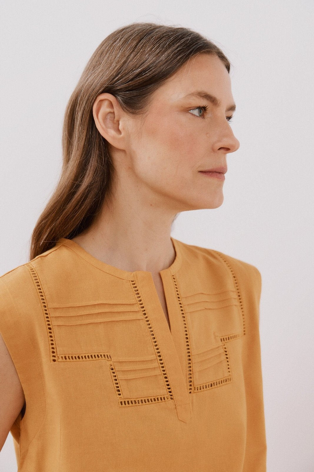 Cortefiel Linen Combination Top - Yellow/gold 4 Shaws Department Stores
