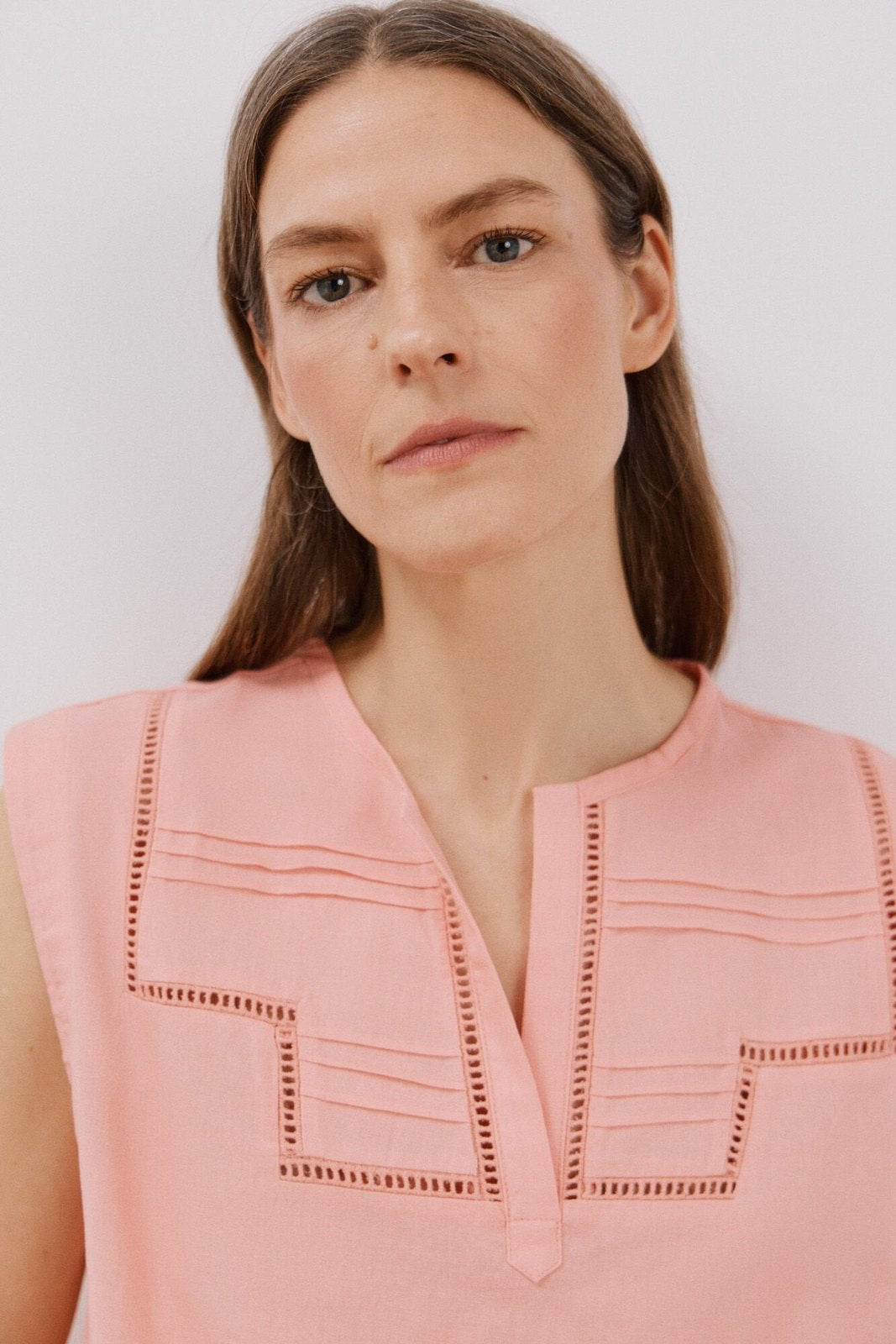 Cortefiel Linen Combination Top - Coral 4 Shaws Department Stores