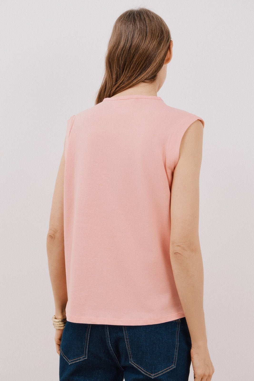 Cortefiel Linen Combination Top - Coral 6 Shaws Department Stores