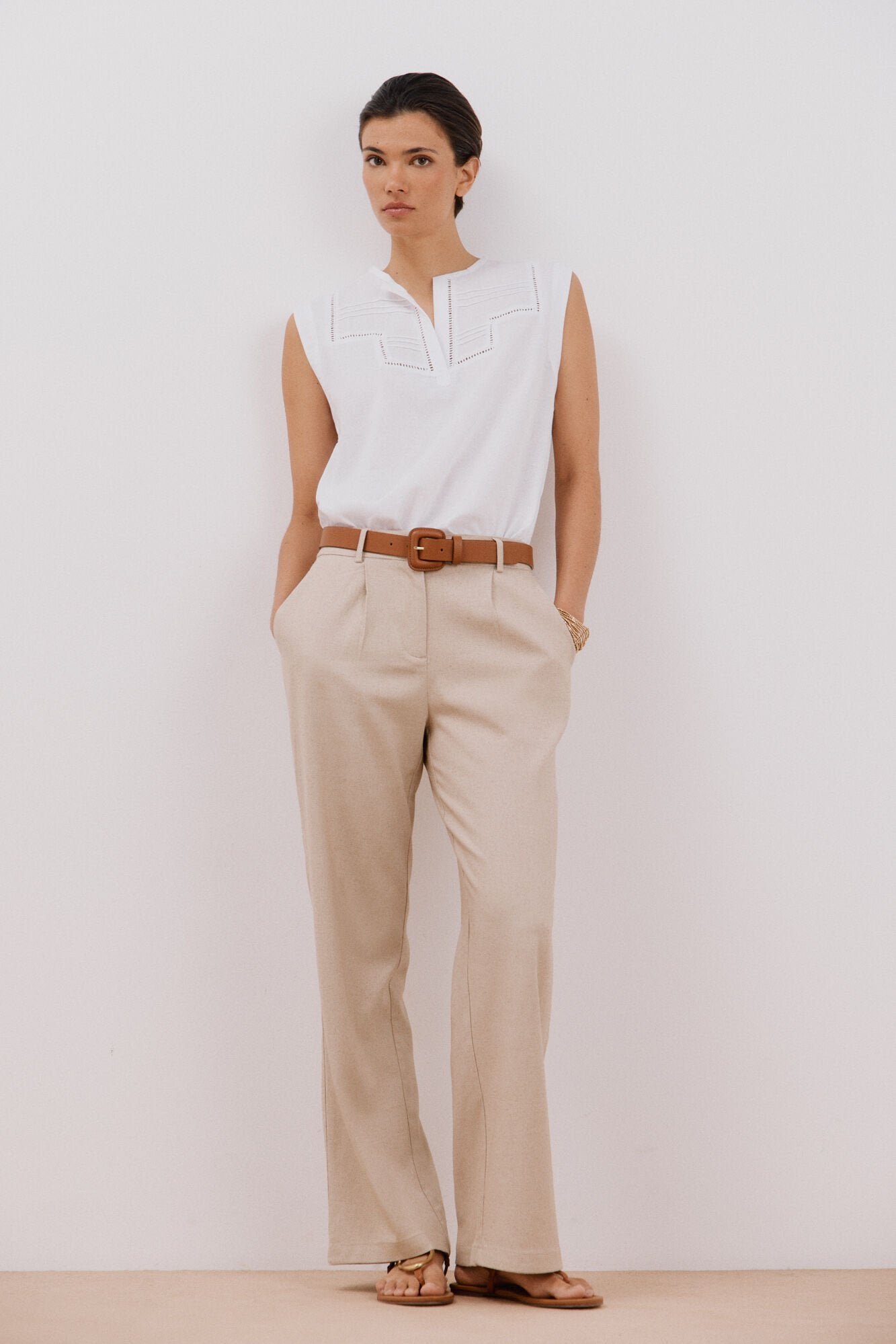 Cortefiel Linen Combination Top - White 5 Shaws Department Stores