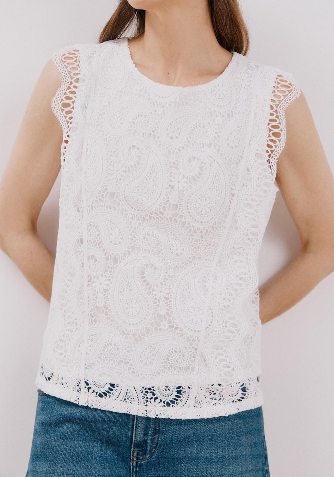 Cortefiel Lace Top - White 4 Shaws Department Stores