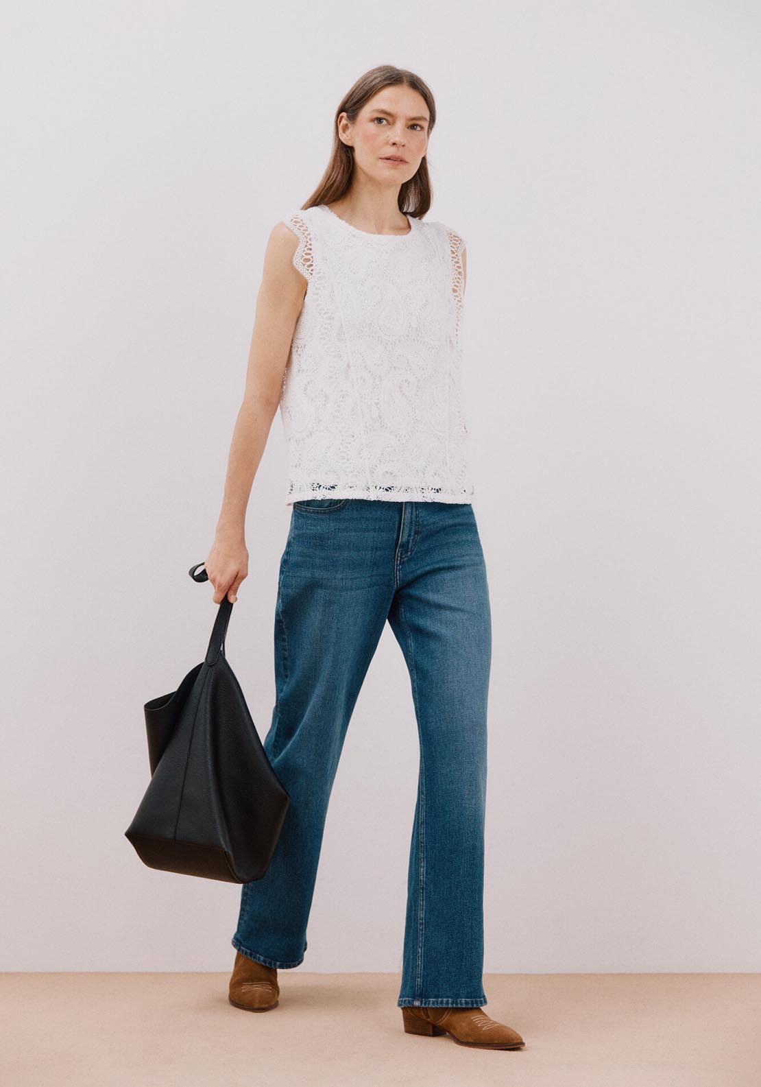 Cortefiel Lace Top - White 6 Shaws Department Stores