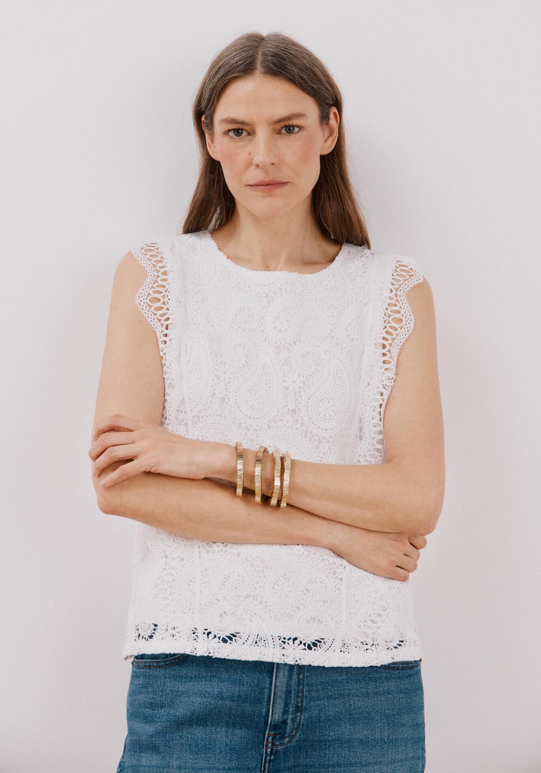 Cortefiel Lace Top - White 1 Shaws Department Stores