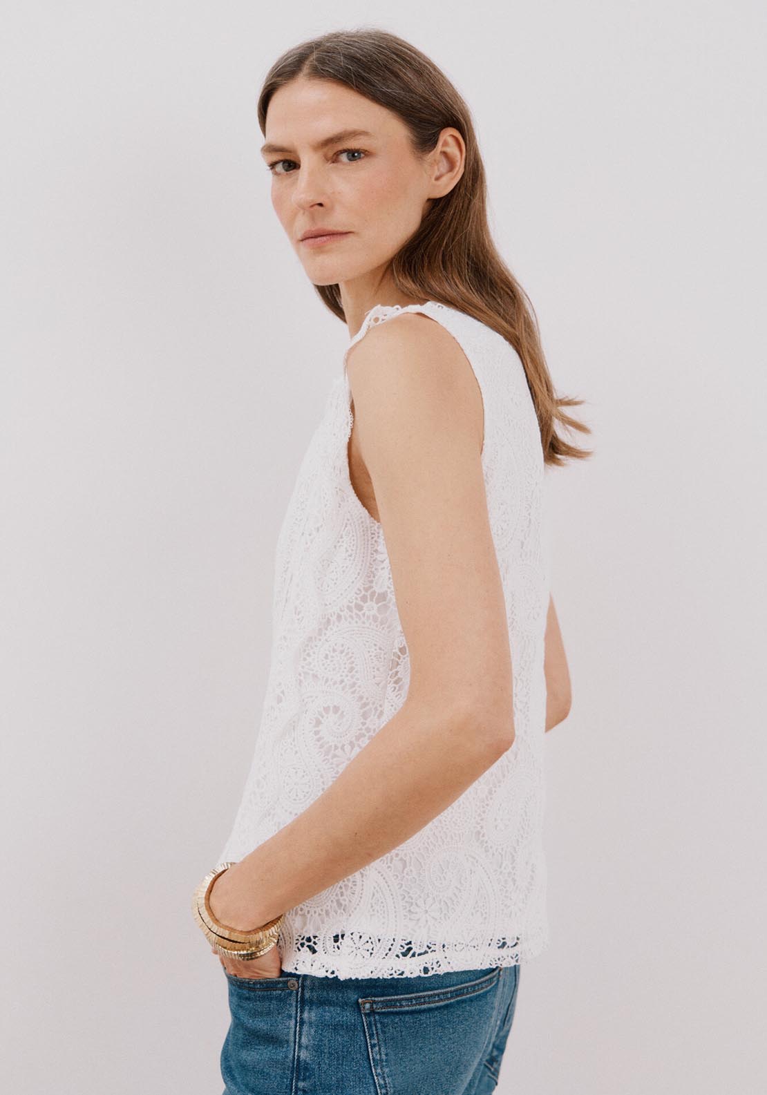 Cortefiel Lace Top - White 2 Shaws Department Stores