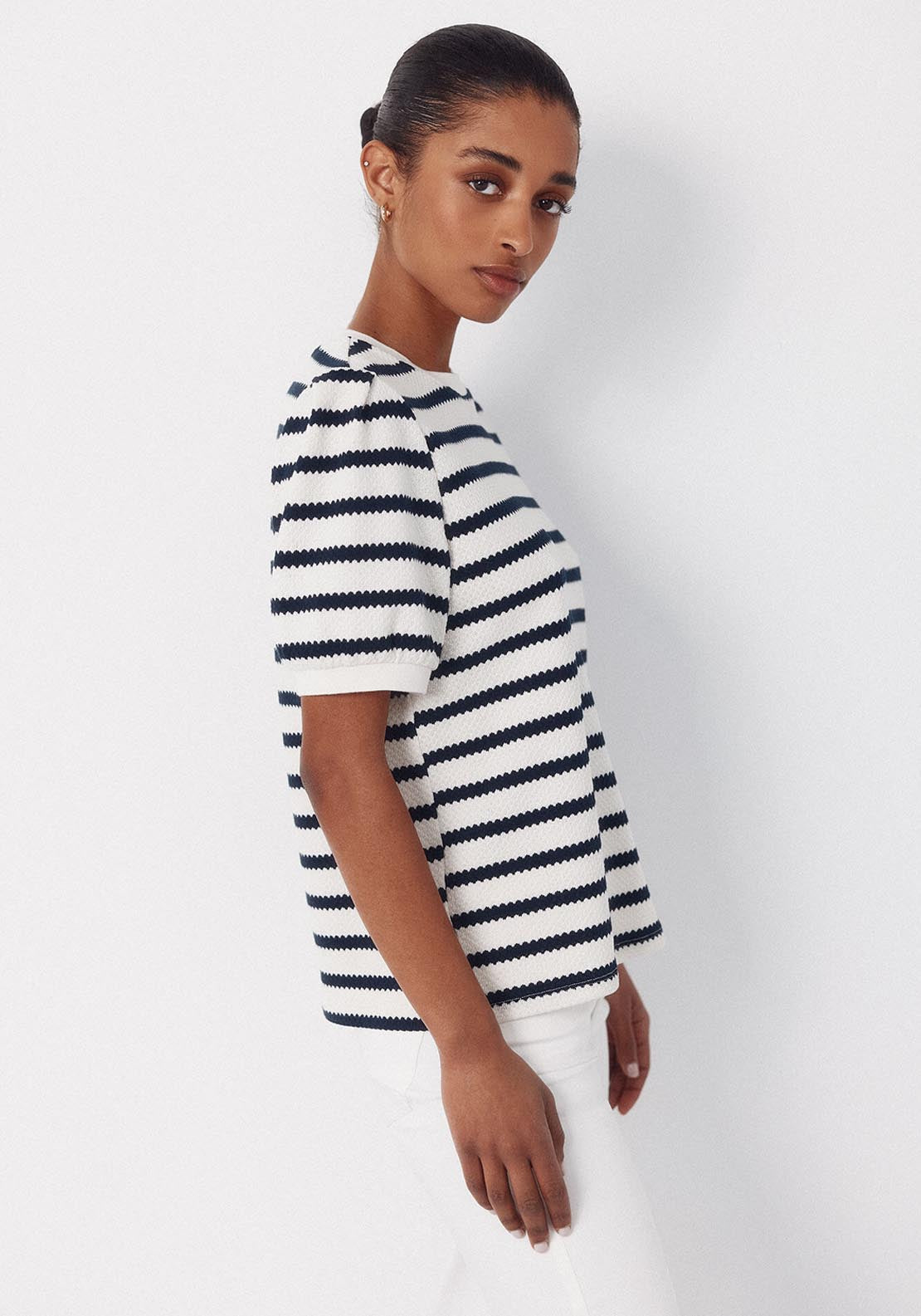 Cortefiel Striped Structured Printed Top - Blue 3 Shaws Department Stores