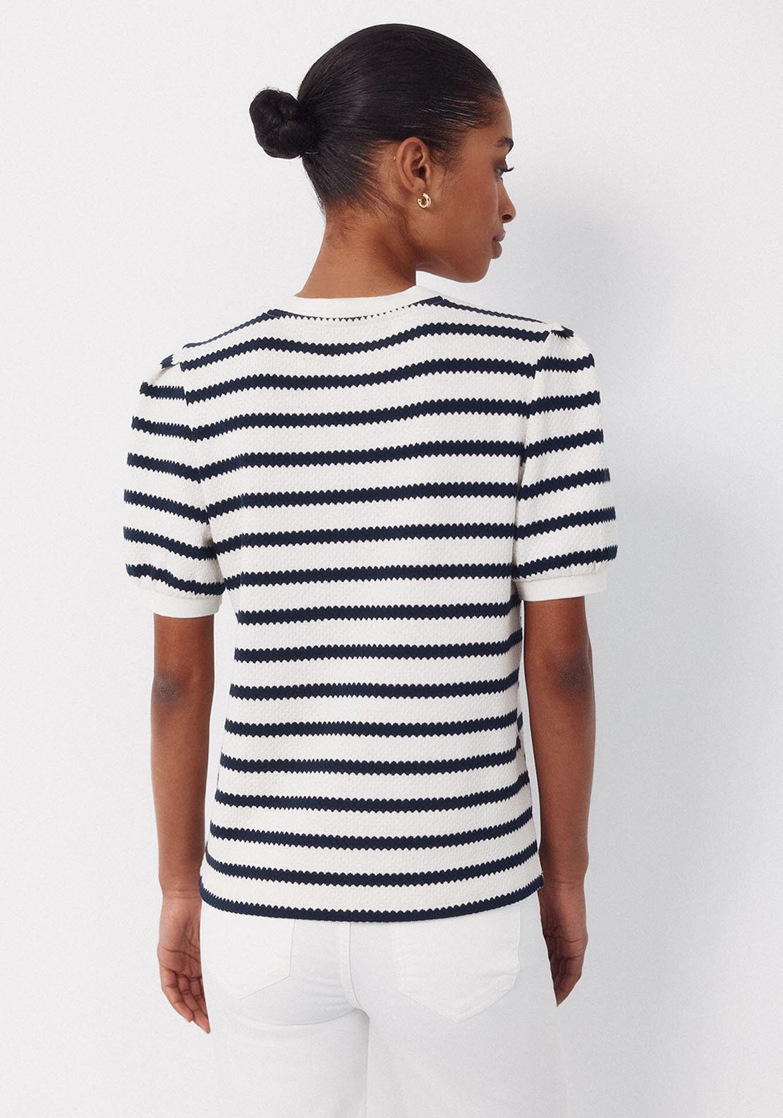 Cortefiel Striped Structured Printed Top - Blue 2 Shaws Department Stores