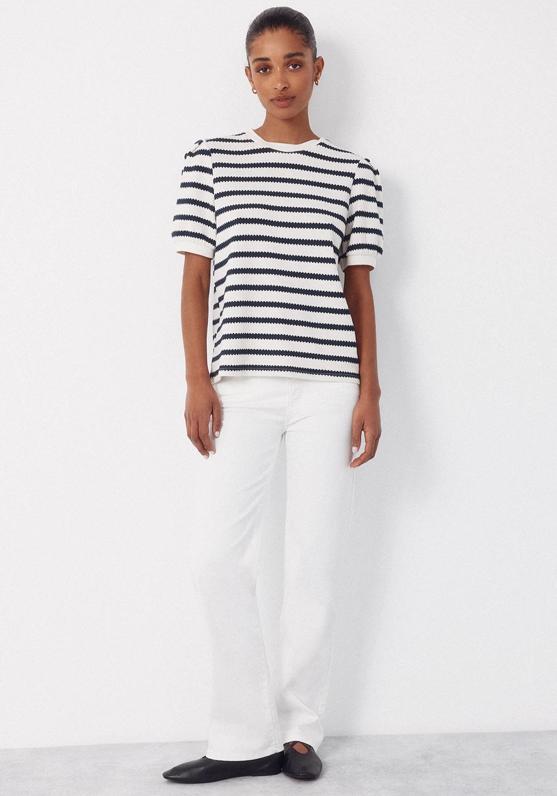 Cortefiel Striped Structured Printed Top - Blue 5 Shaws Department Stores
