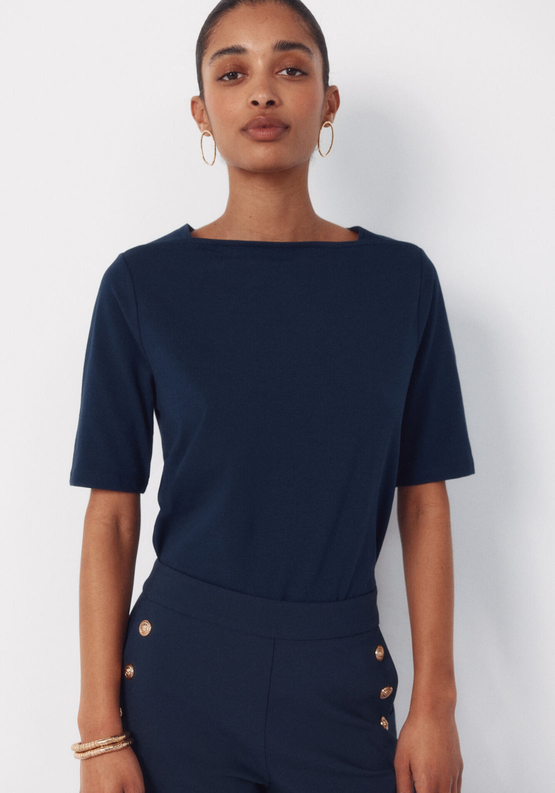 Cortefiel French Sleeves T Shirt - Blue 1 Shaws Department Stores