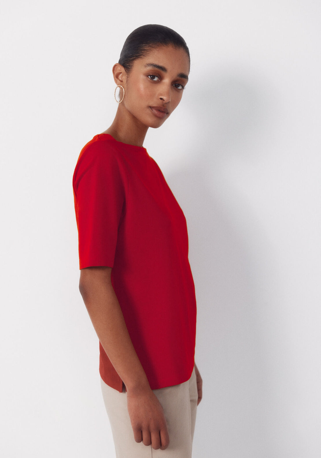 Cortefiel French Sleeves T Shirt - Red 4 Shaws Department Stores