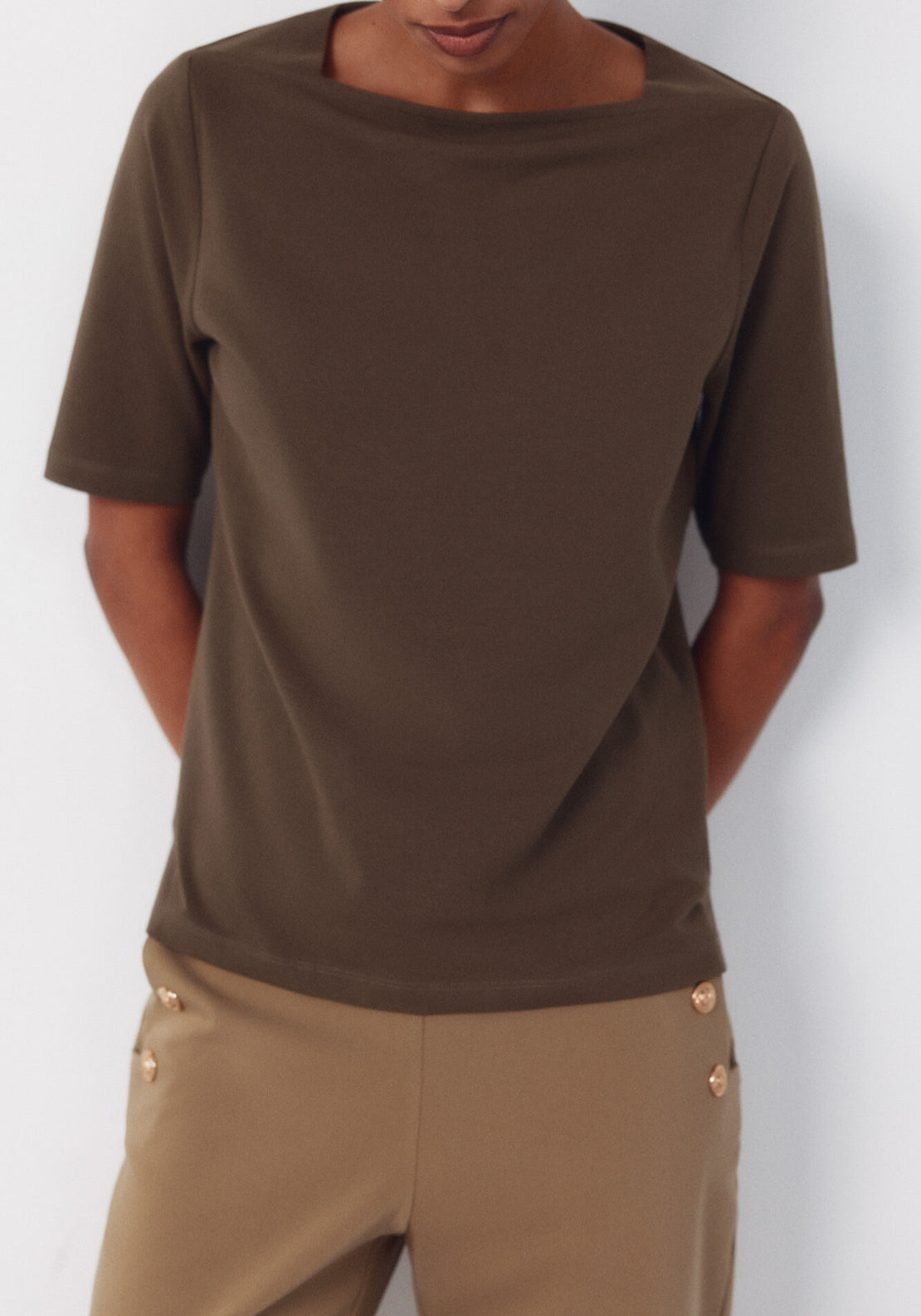Cortefiel French Sleeves T Shirt - Green 5 Shaws Department Stores
