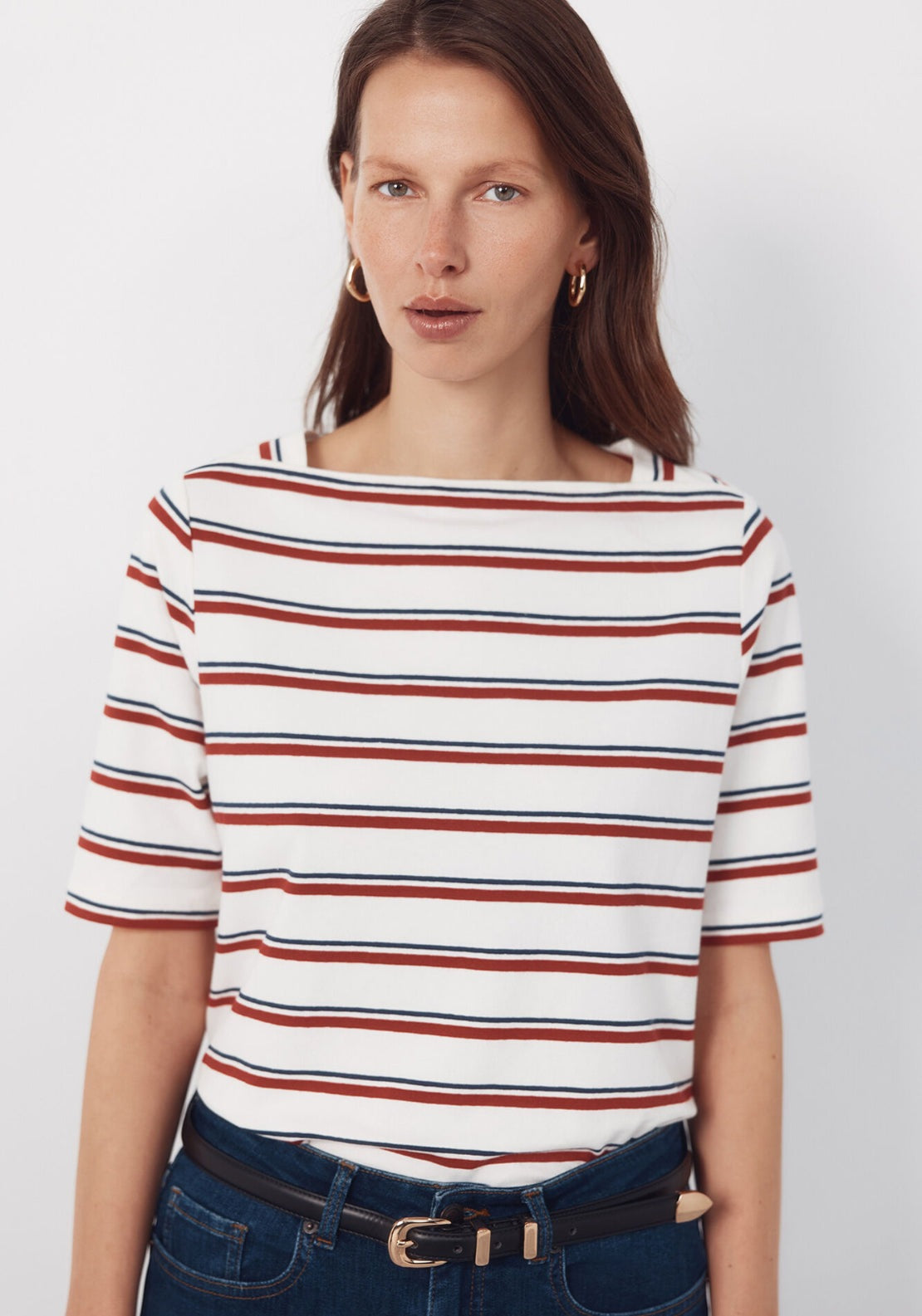 Cortefiel French Sleeves T Shirt - Cream 1 Shaws Department Stores