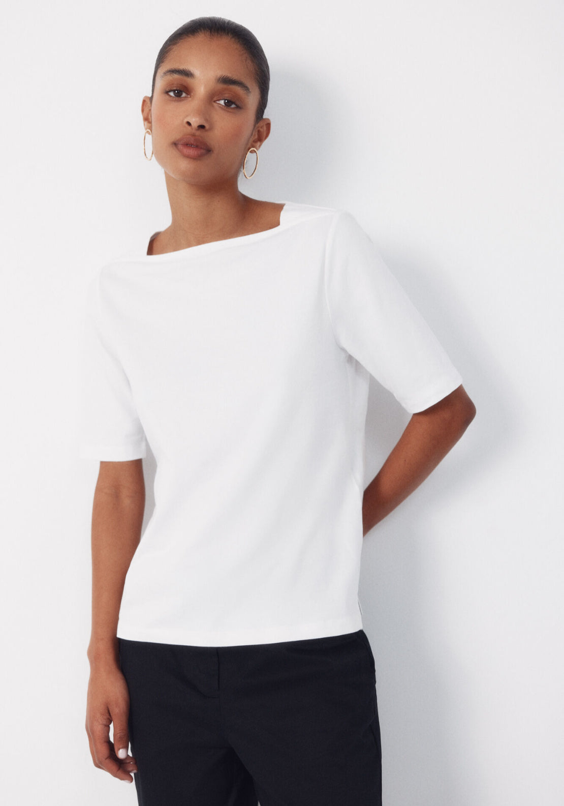 Cortefiel French Sleeves T Shirt - White 1 Shaws Department Stores