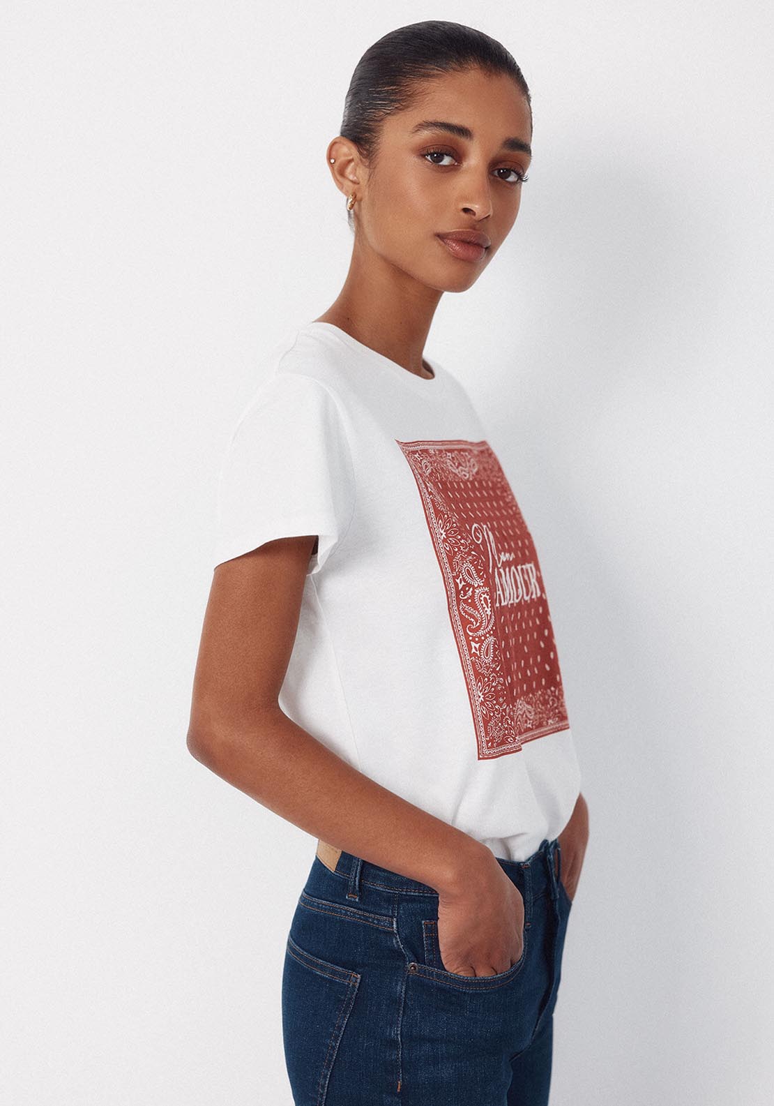 Positional Print T Shirt - Red