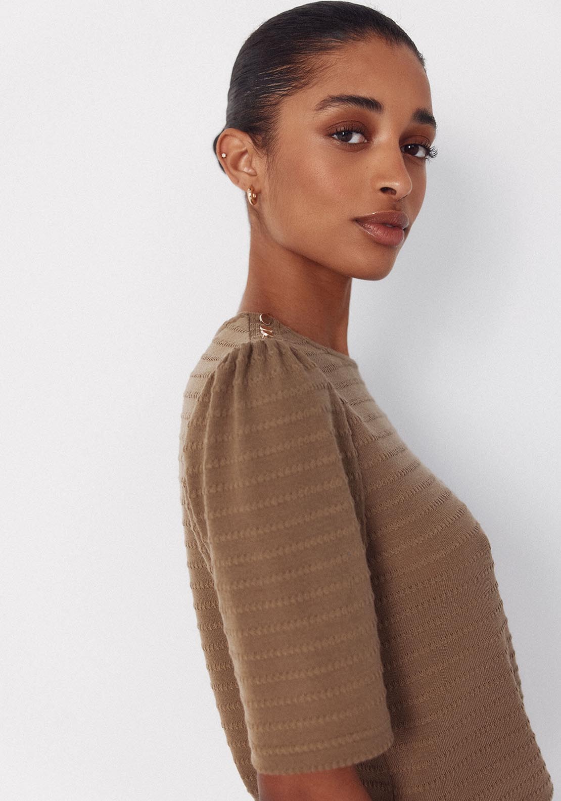 Striped Structured T Shirt - Beige