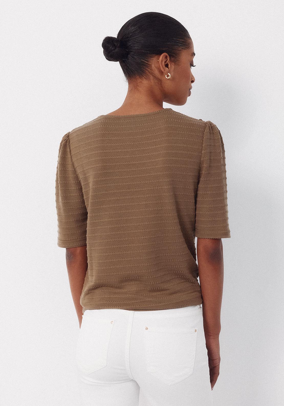 Striped Structured T Shirt - Beige