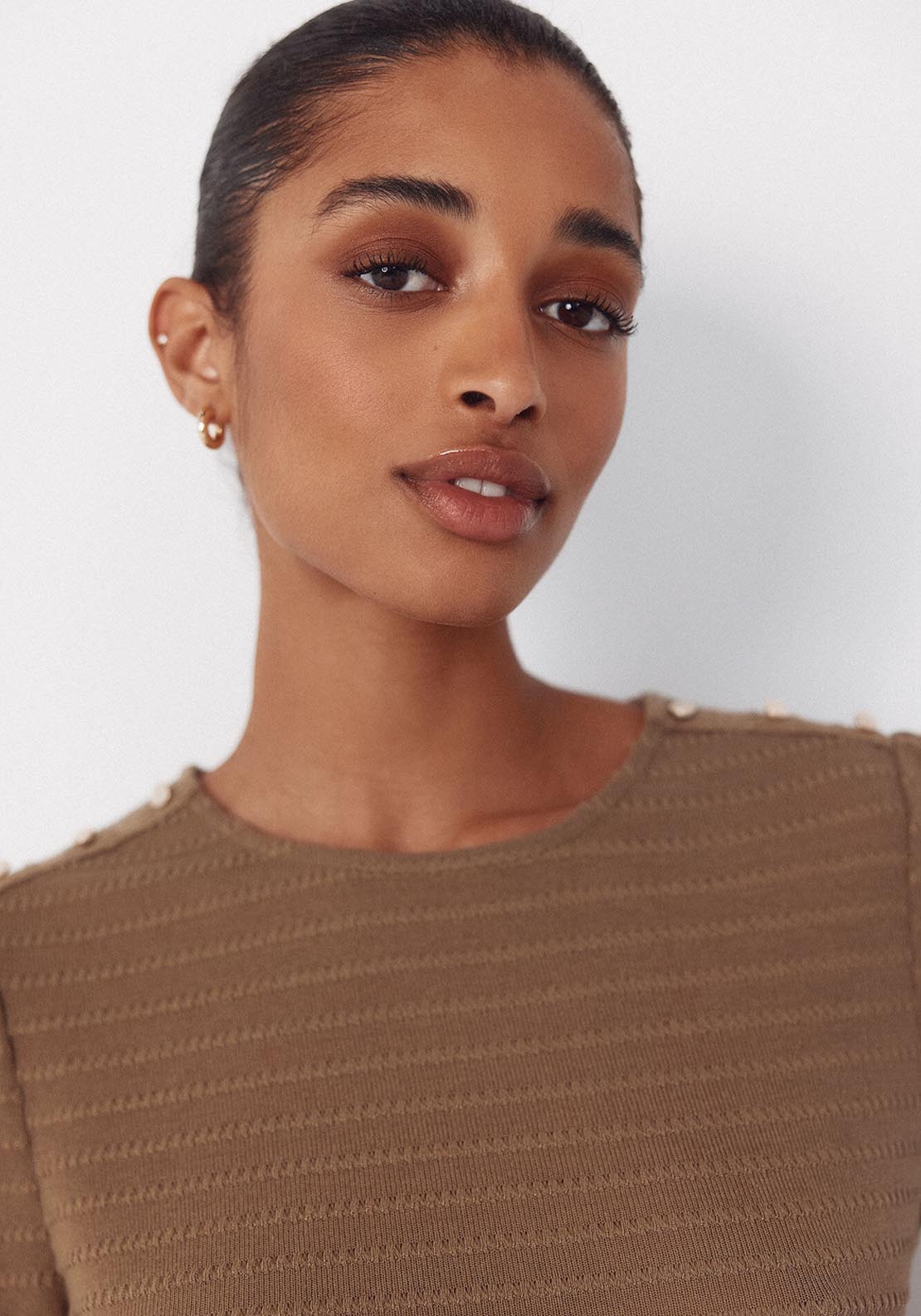 Striped Structured T Shirt - Beige