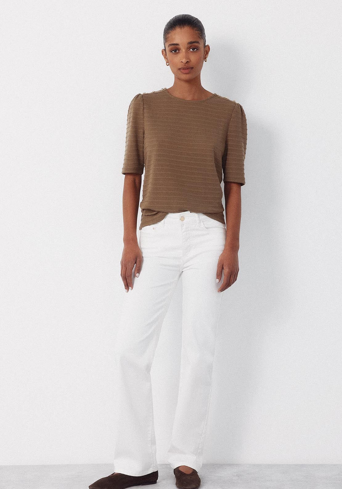 Striped Structured T Shirt - Beige