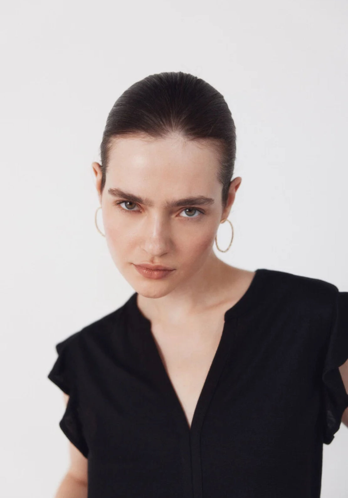 Cortefiel Flounced Sleeve T Shirt - Black 5 Shaws Department Stores