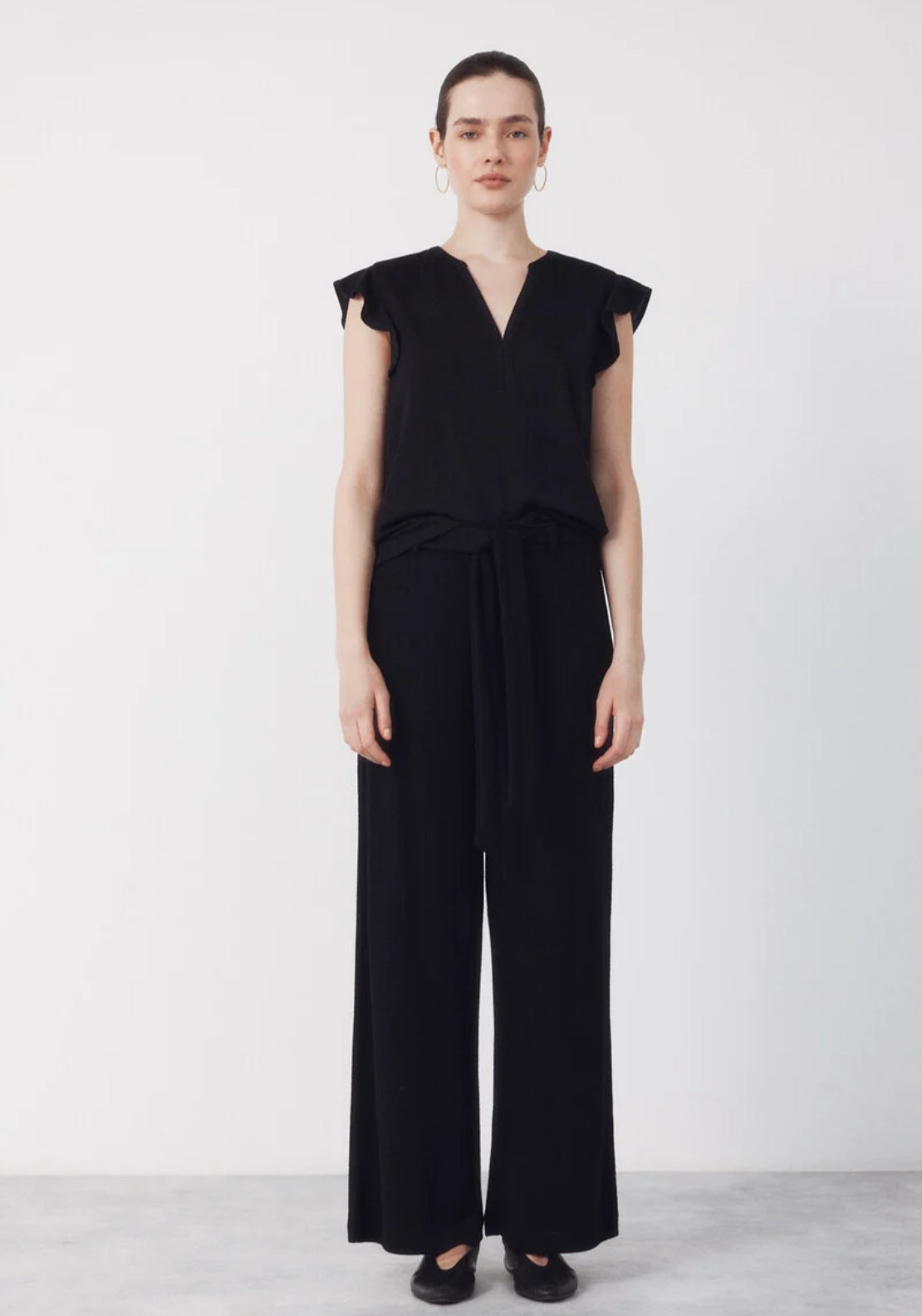 Cortefiel Flounced Sleeve T Shirt - Black 4 Shaws Department Stores