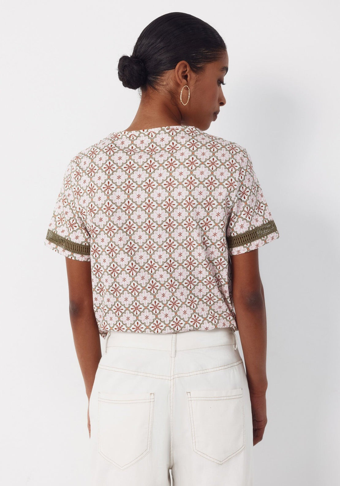 Cortefiel Hemstitch Detail Cotton T-Shirt - Multicolour 2 Shaws Department Stores