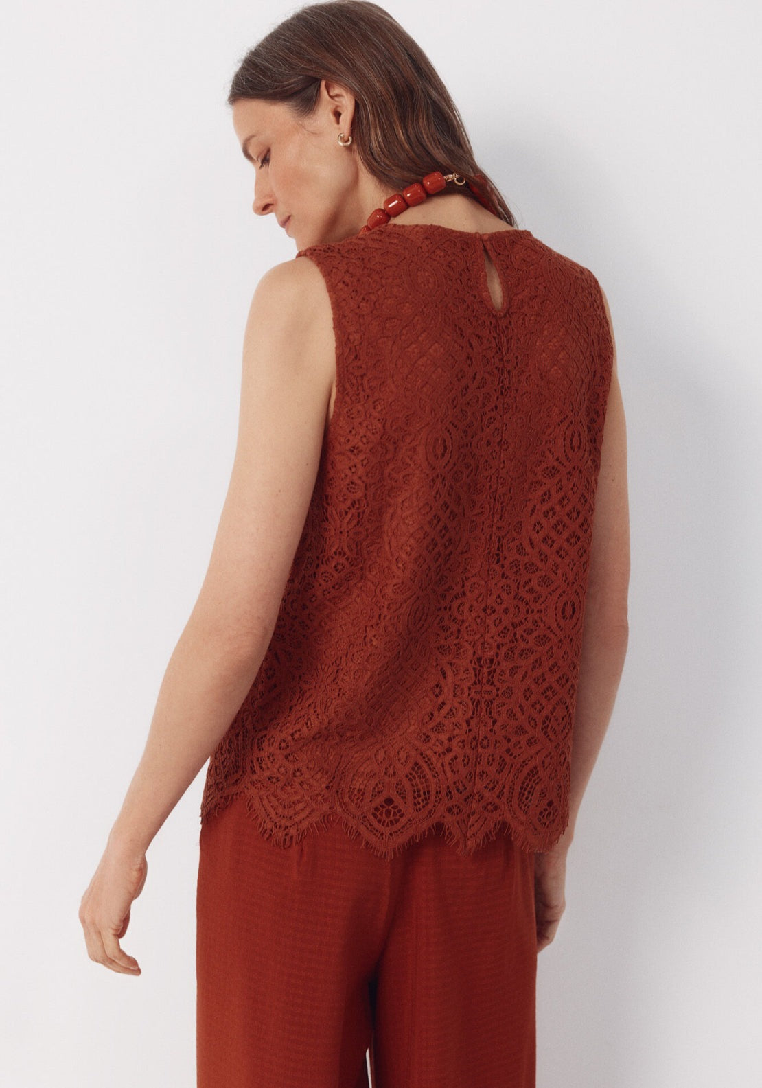 Guipure Lace Top - Medium Brown