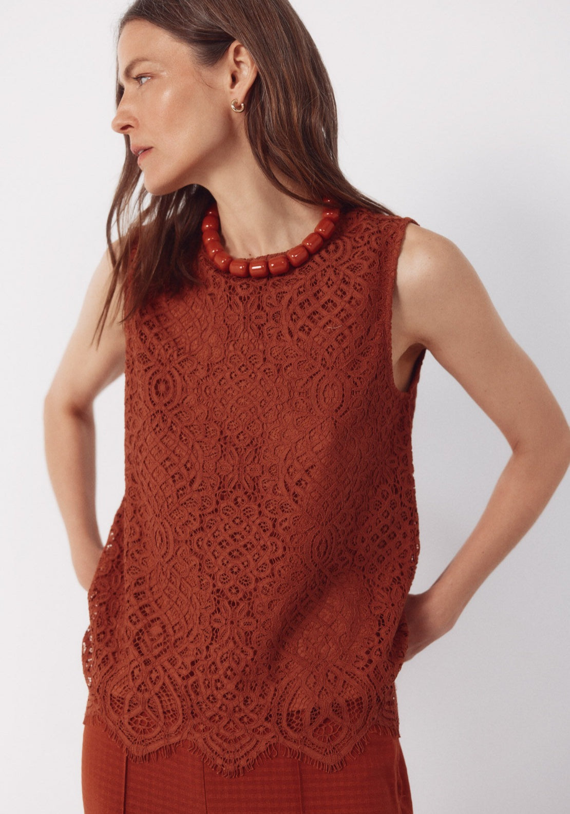 Guipure Lace Top - Medium Brown