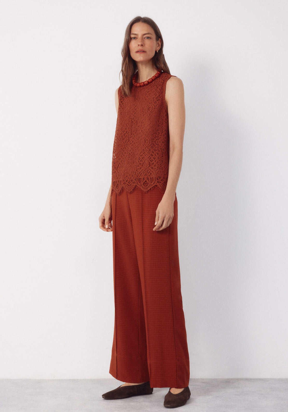 Guipure Lace Top - Medium Brown