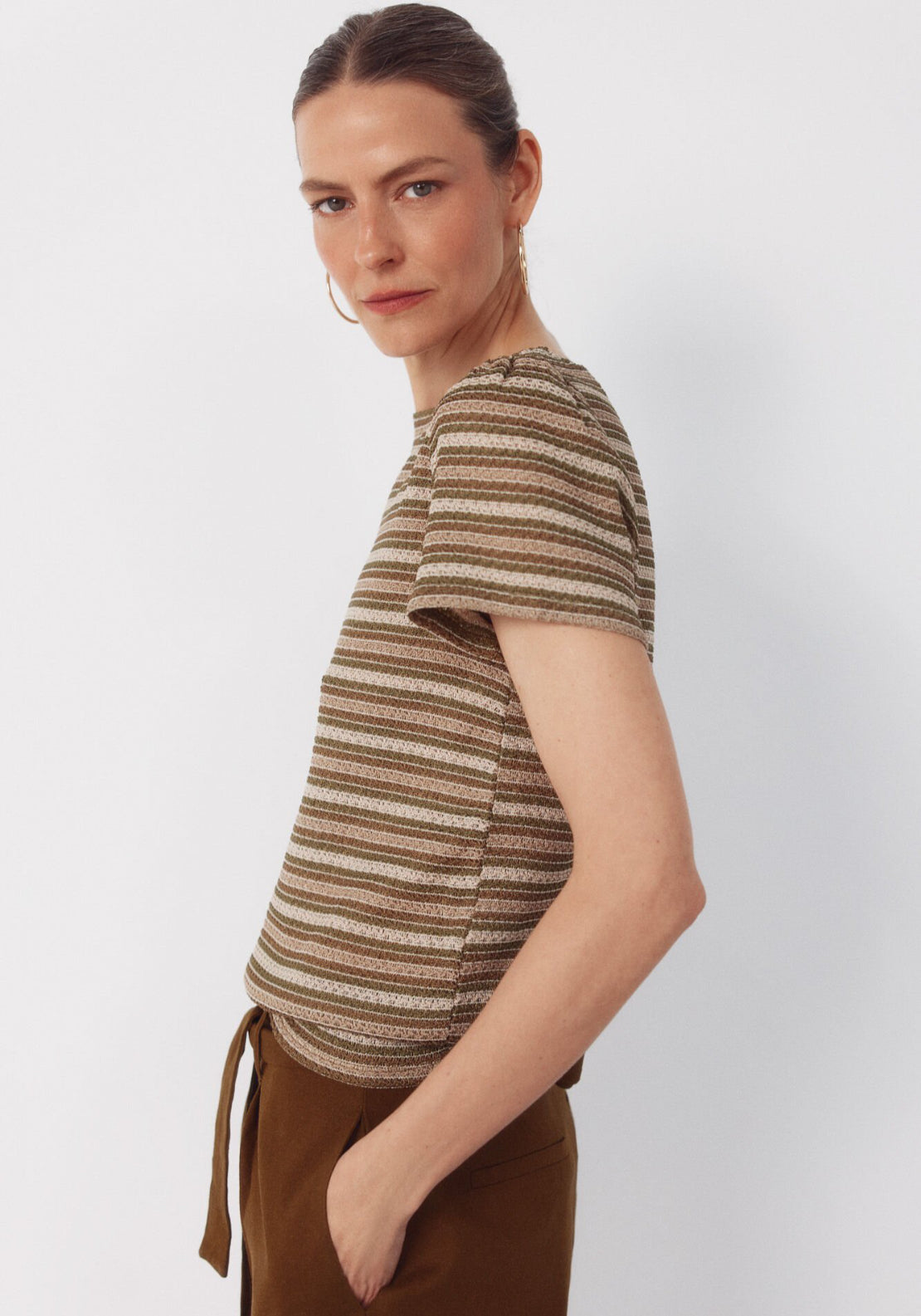 Cortefiel Striped Structured Top - Beige 3 Shaws Department Stores