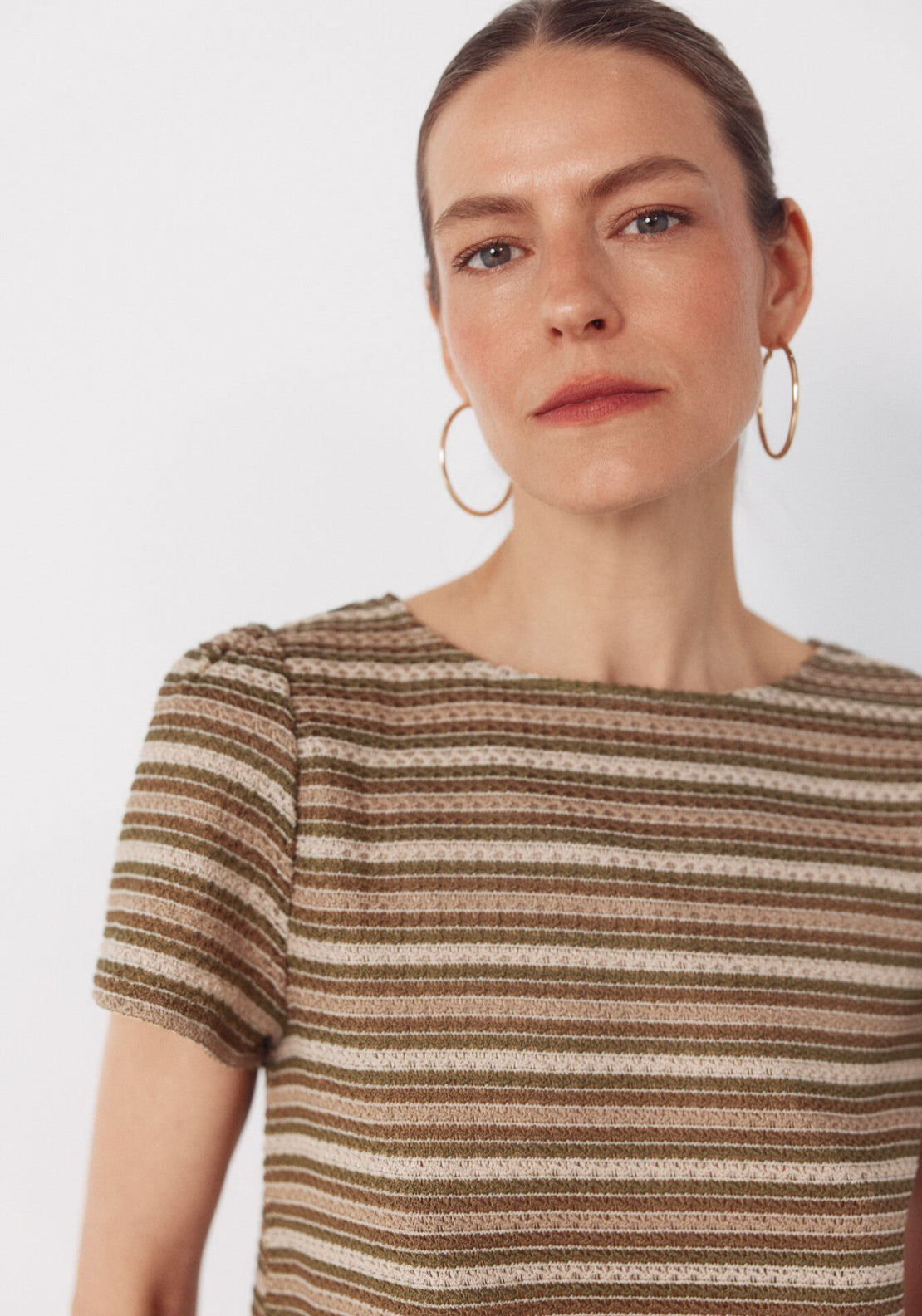 Cortefiel Striped Structured Top - Beige 4 Shaws Department Stores