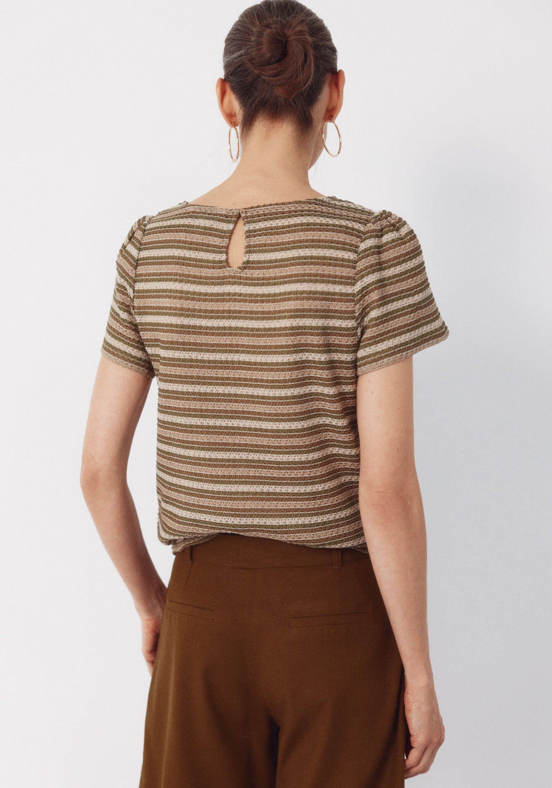 Cortefiel Striped Structured Top - Beige 2 Shaws Department Stores