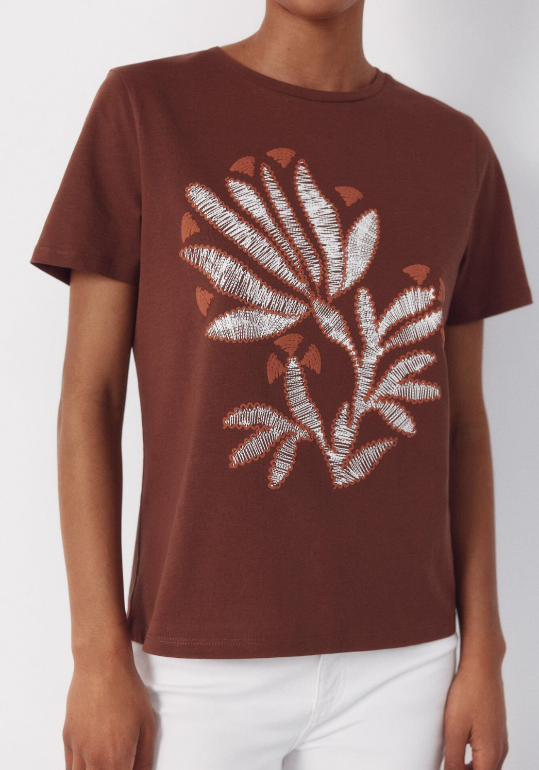 Cortefiel Cotton Printed T-Shirt - Brown 3 Shaws Department Stores