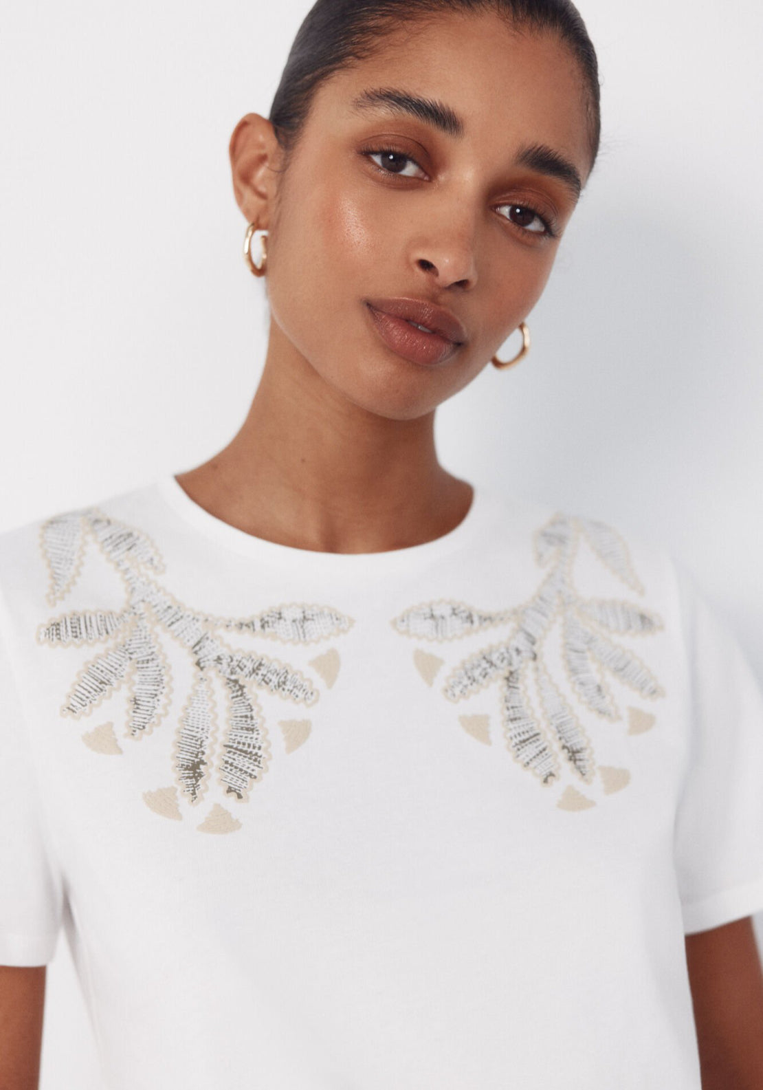 Cortefiel Cotton Printed T-Shirt - White 3 Shaws Department Stores