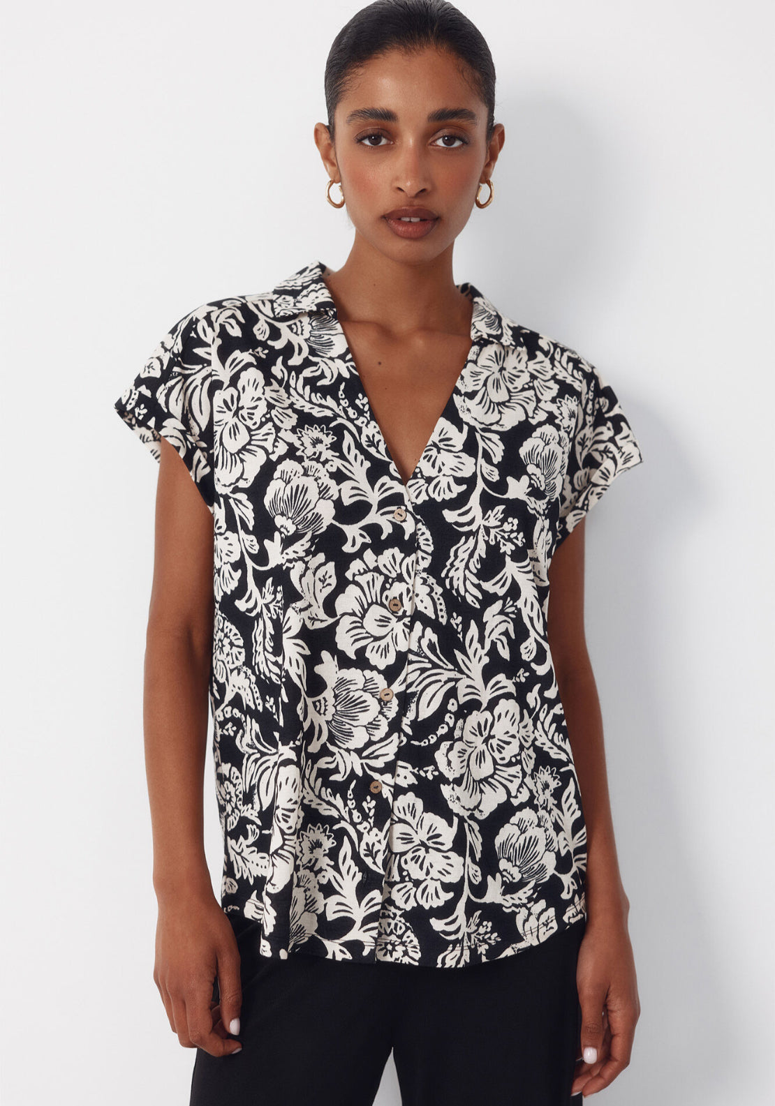 Piqué Polo Blouse - Black