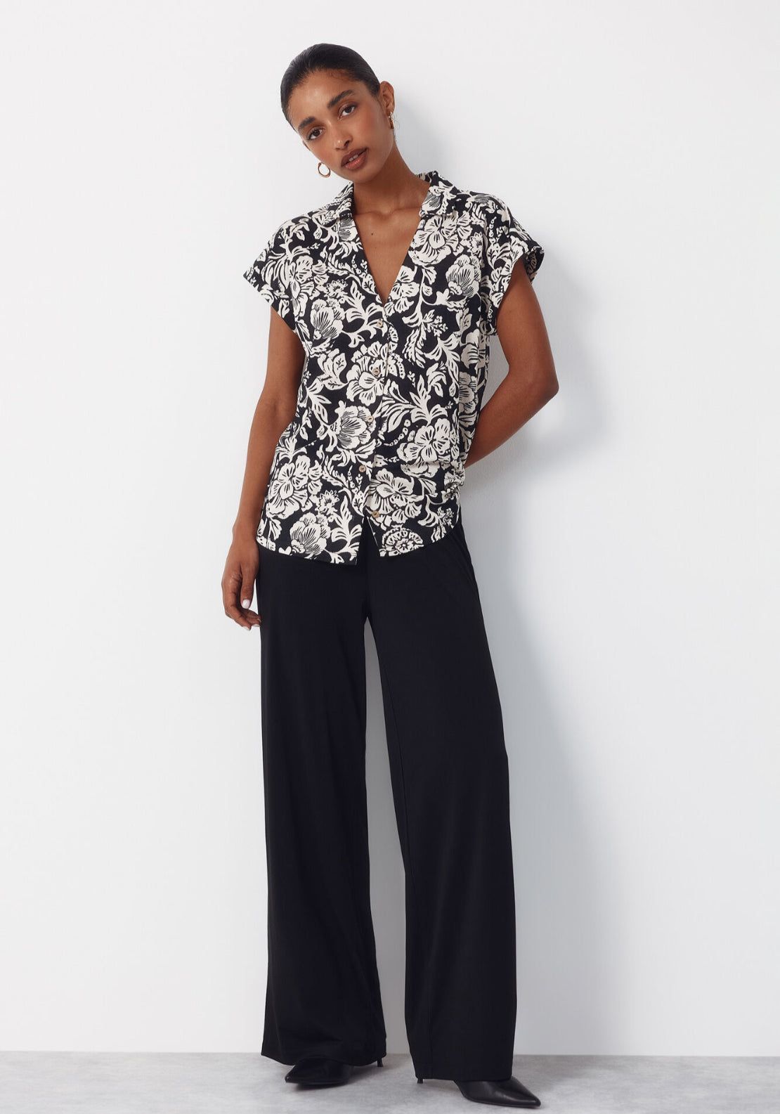 Piqué Polo Blouse - Black