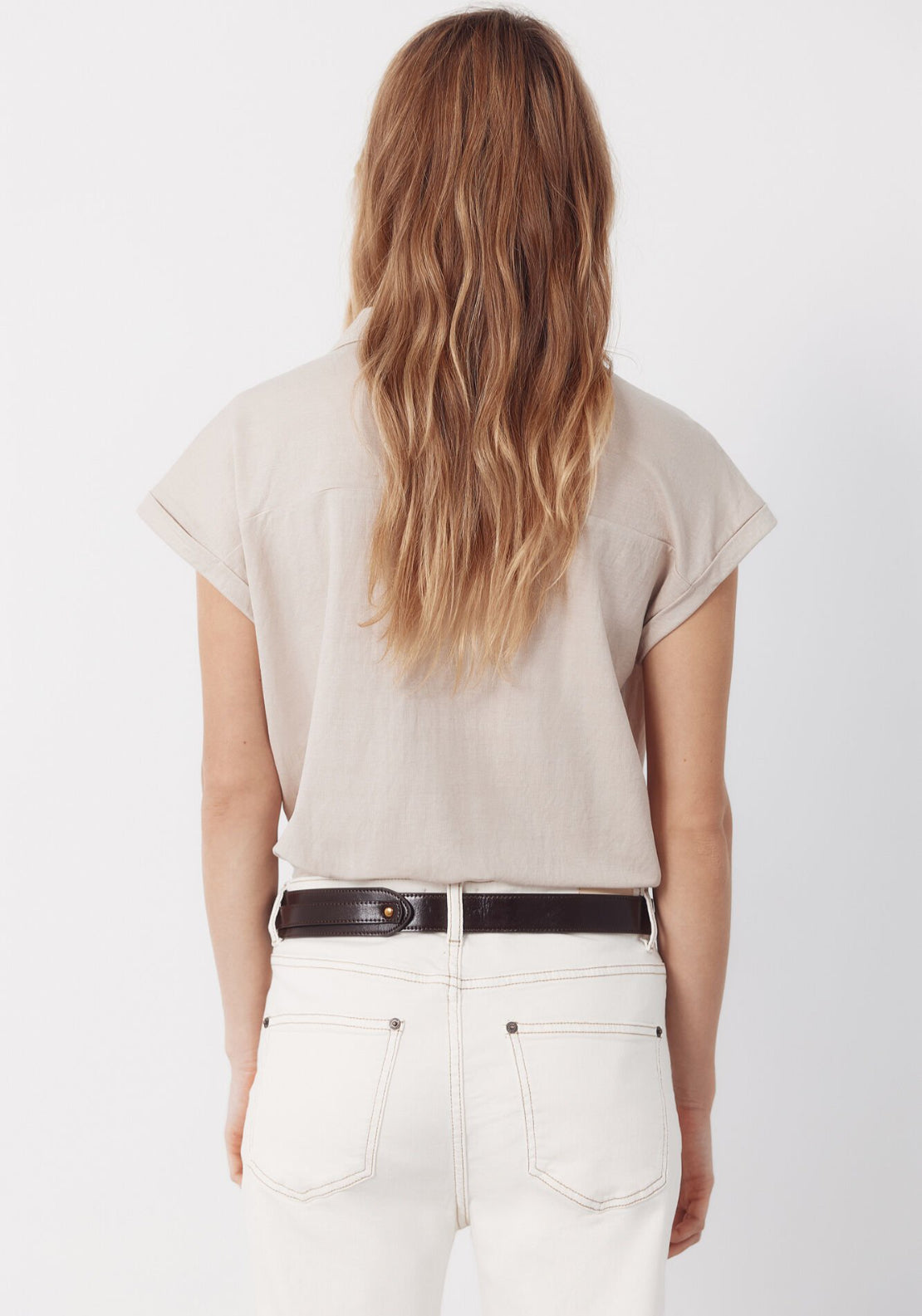 Cortefiel Piqué Polo Blouse - Beige 2 Shaws Department Stores