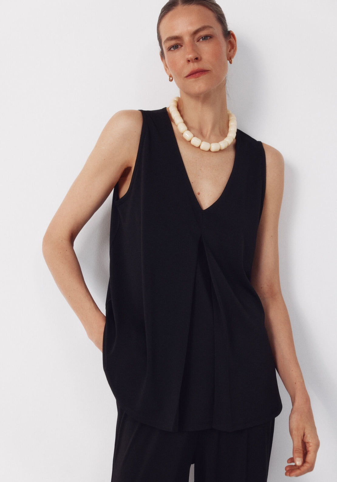 Long Pleated Top - Black