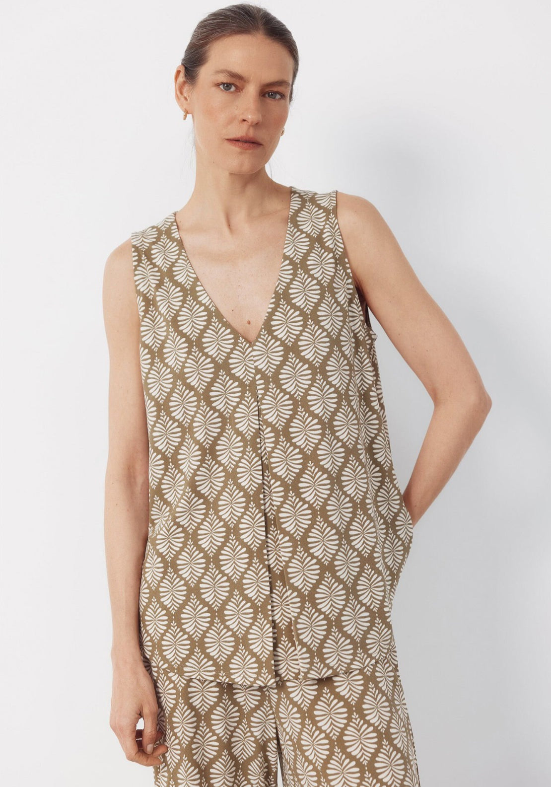 Cortefiel Long Pleated Top - Green 1 Shaws Department Stores