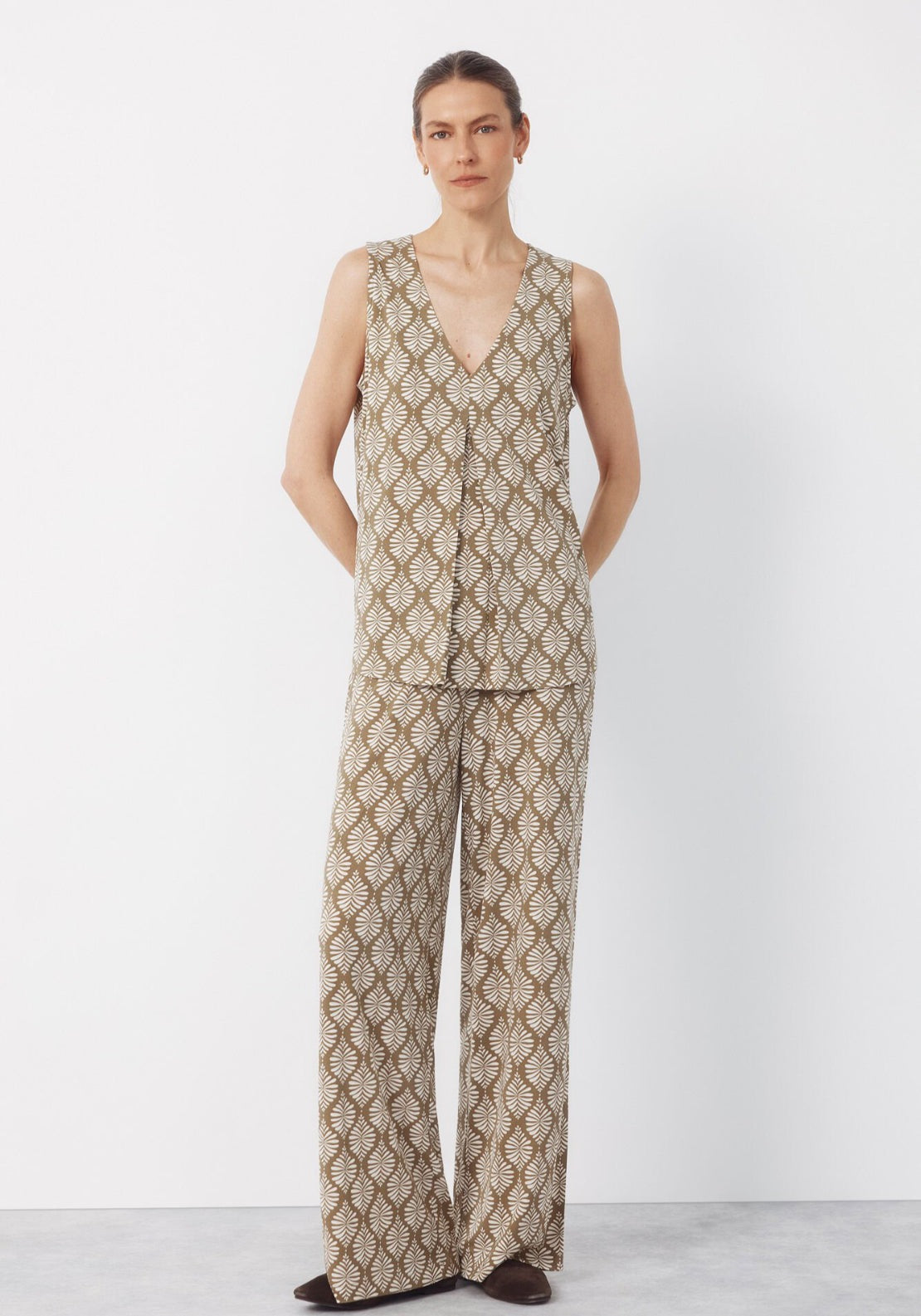 Cortefiel Long Pleated Top - Green 5 Shaws Department Stores