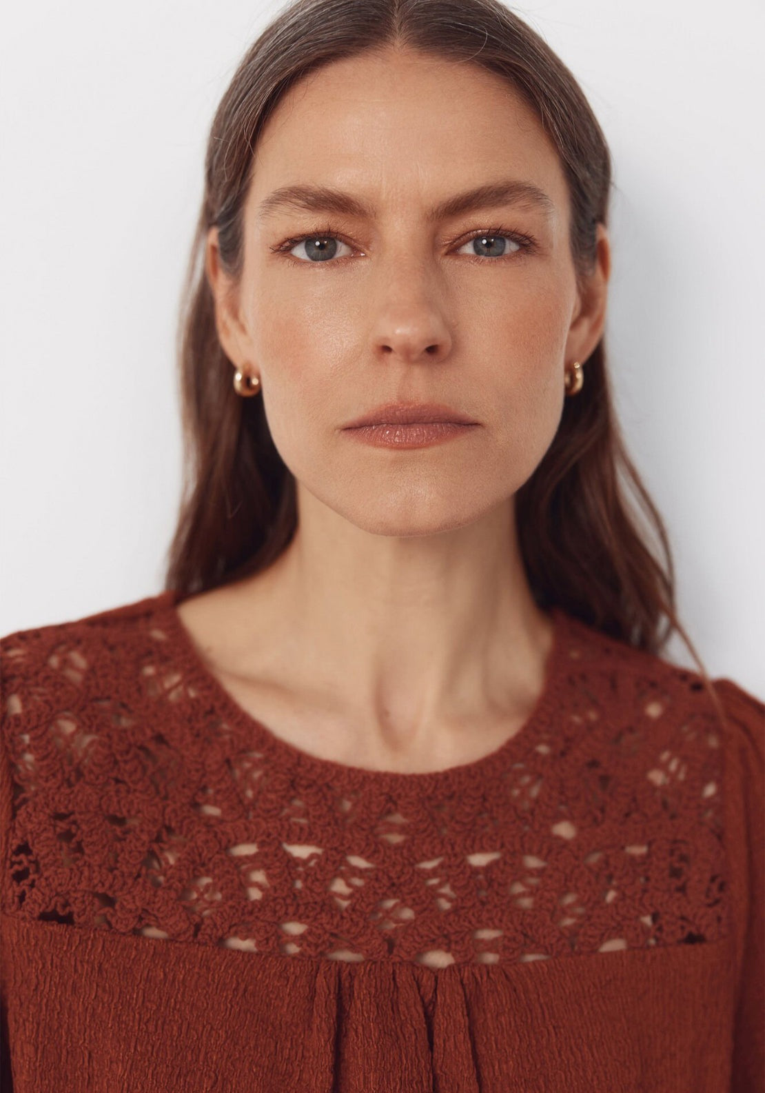 Cortefiel Combined Guipure Top - Brown 4 Shaws Department Stores