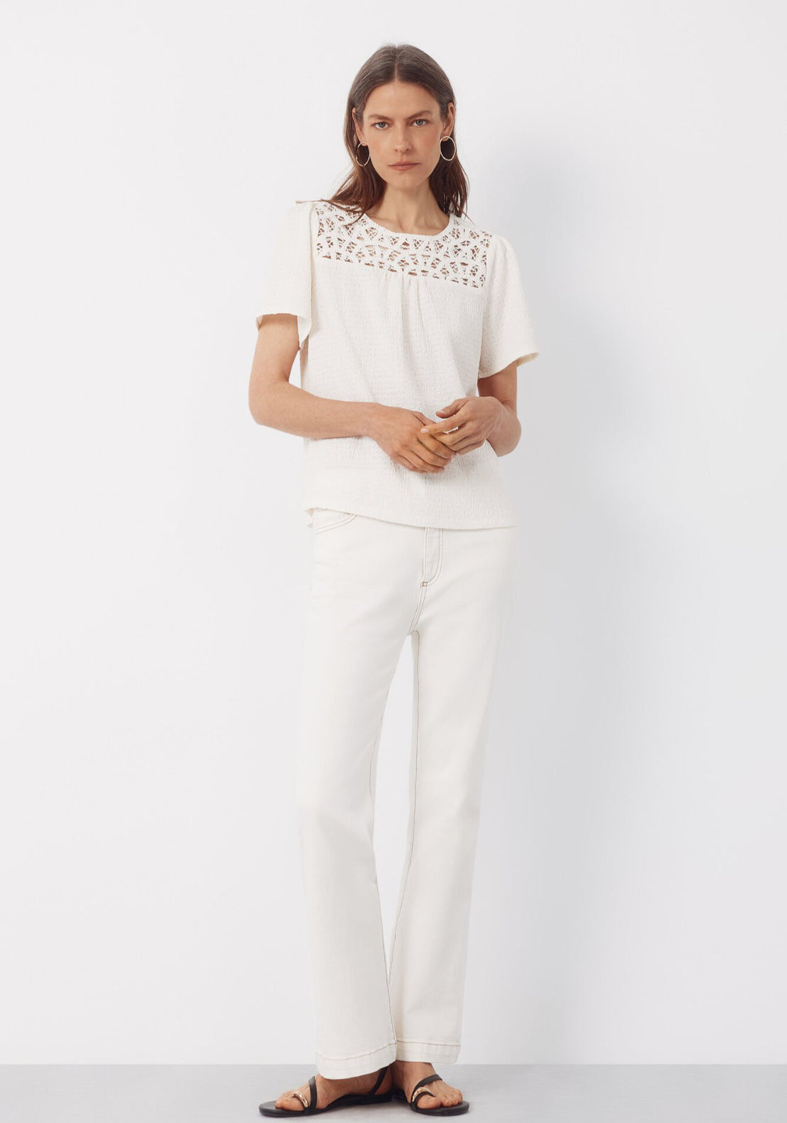 Cortefiel Combined Guipure Top - Cream 5 Shaws Department Stores